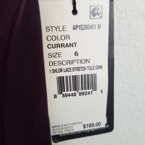 adrianna papell one shoulder lace stretch tulle gown currant size 6 - Picture 6 of 9